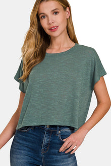  Round Neck Short Sleeve Crop T-Shirt