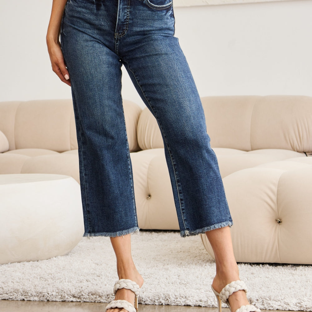 
                      
                        Tummy Control High Waist Raw Hem Jeans
                      
                    