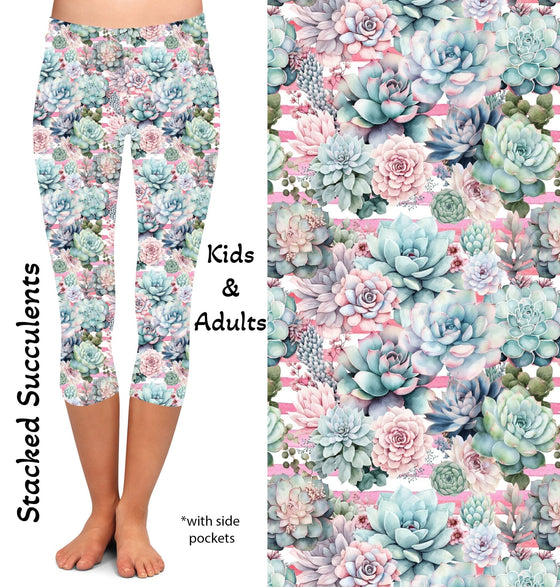 Stacked Succulents Leggings & Capris with Pockets