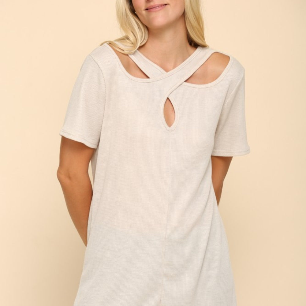 
                      
                        Celeste Full Size Crisscross Cutout Short Sleeve T-Shirt
                      
                    