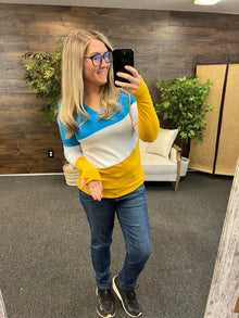  PREORDER: Michelle Mae Leah Long Sleeve Top- Los Angeles Blue, White, Yellow