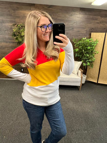  PREORDER: Michelle Mae Leah Long Sleeve Top- Kansas City Red, Yellow, White