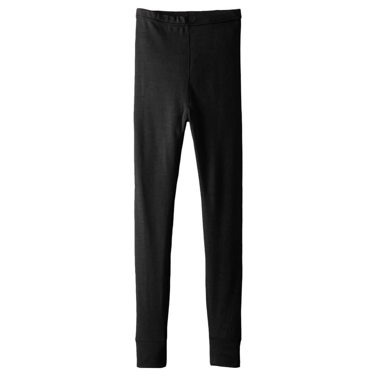 Black youth midweight merino wool base layer pants with cuffed ankles