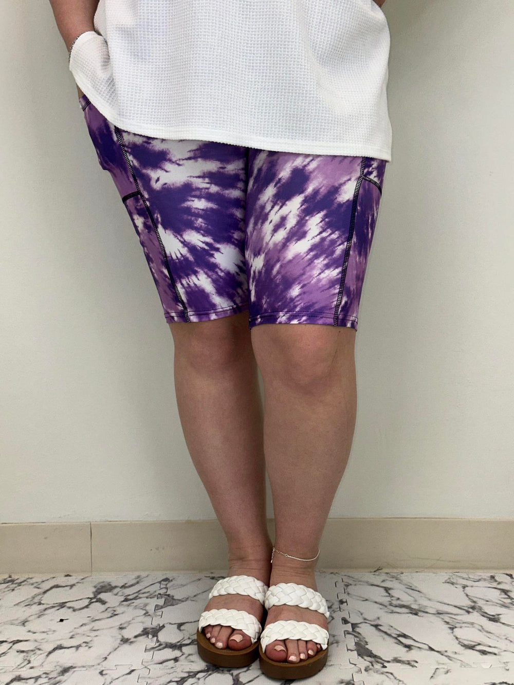 Purple Tie Dye Bermuda Shorts w/ Pockets