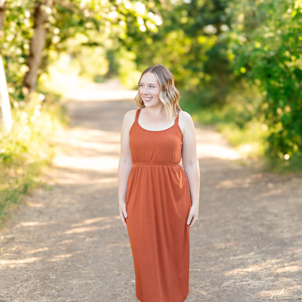 
                      
                        Reagan Ribbed Midi Dress - Rust
                      
                    