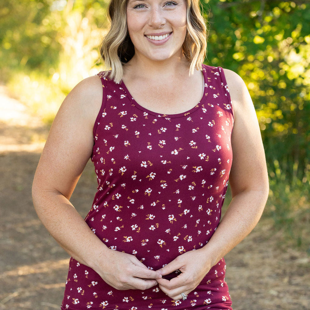 
                      
                        Luxe Crew Tank - Micro Burgundy Floral
                      
                    