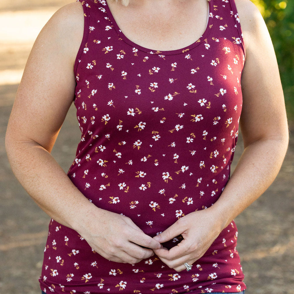 
                      
                        Luxe Crew Tank - Micro Burgundy Floral
                      
                    