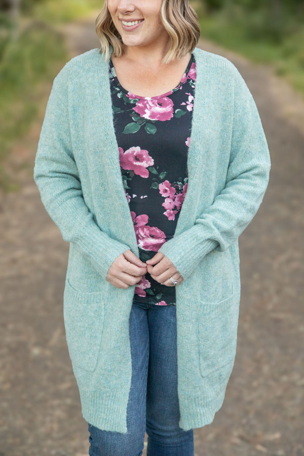 Madison Cozy Cardigan - Sage/Blue Mix