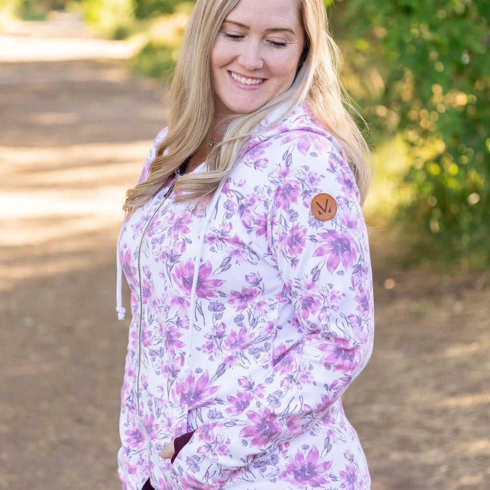 
                      
                        Classic Fullzip Hoodie - Pink Floral and Burgundy
                      
                    