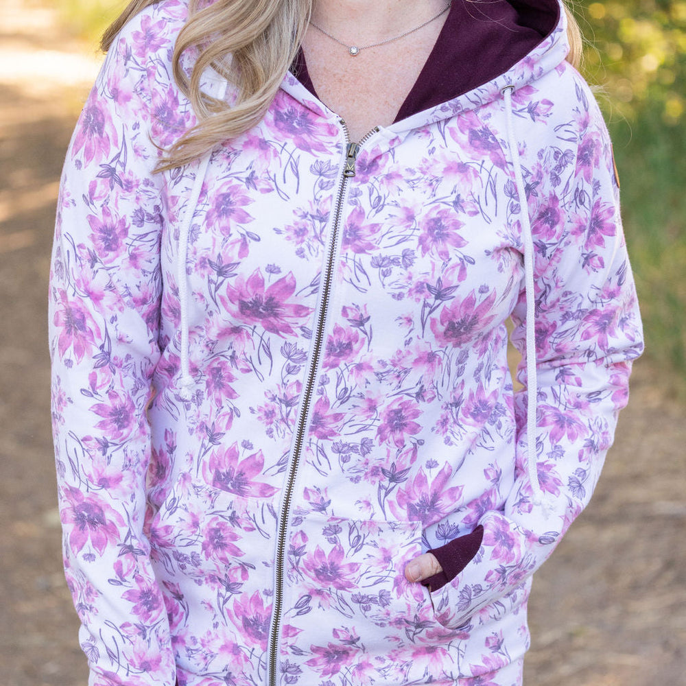 
                      
                        Classic Fullzip Hoodie - Pink Floral and Burgundy
                      
                    