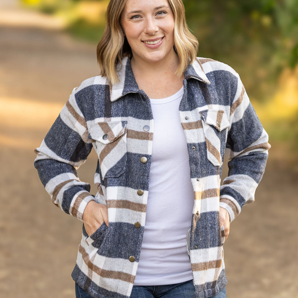 
                      
                        Norah Plaid Shacket - Navy and Tan
                      
                    