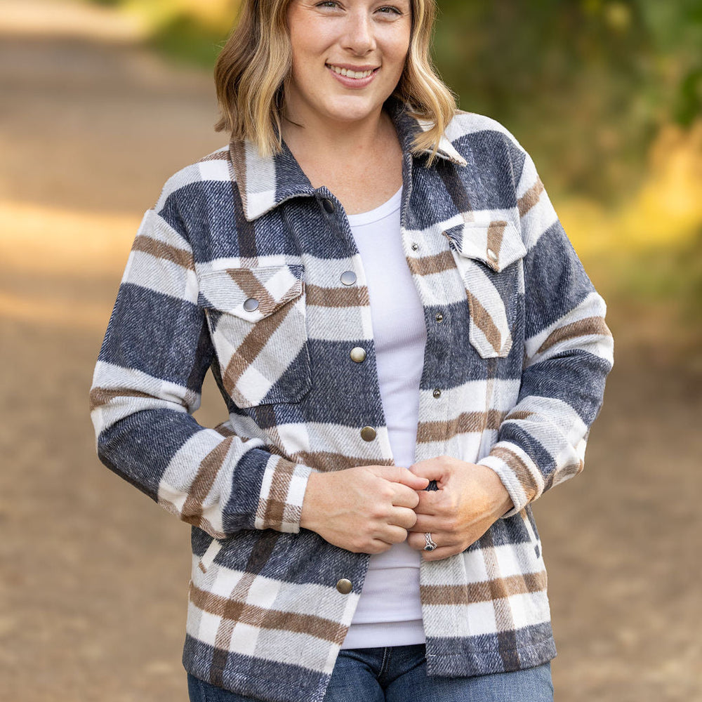 
                      
                        Norah Plaid Shacket - Navy and Tan
                      
                    