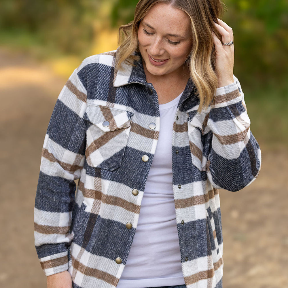 
                      
                        Norah Plaid Shacket - Navy and Tan
                      
                    