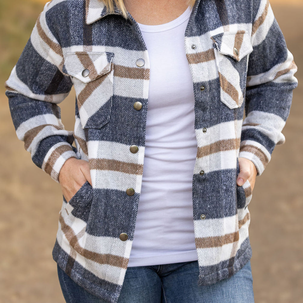 
                      
                        Norah Plaid Shacket - Navy and Tan
                      
                    