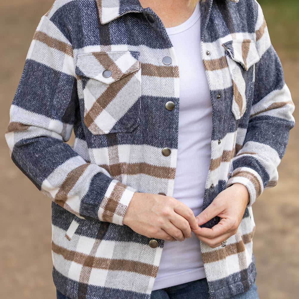 
                      
                        Norah Plaid Shacket - Navy and Tan
                      
                    