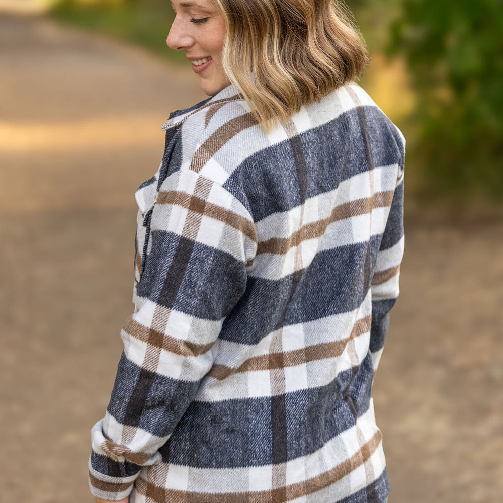 
                      
                        Norah Plaid Shacket - Navy and Tan
                      
                    