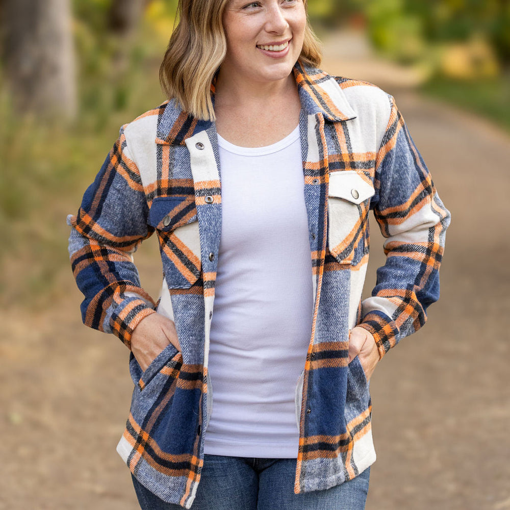 
                      
                        Norah Plaid Shacket - Navy and Orange
                      
                    