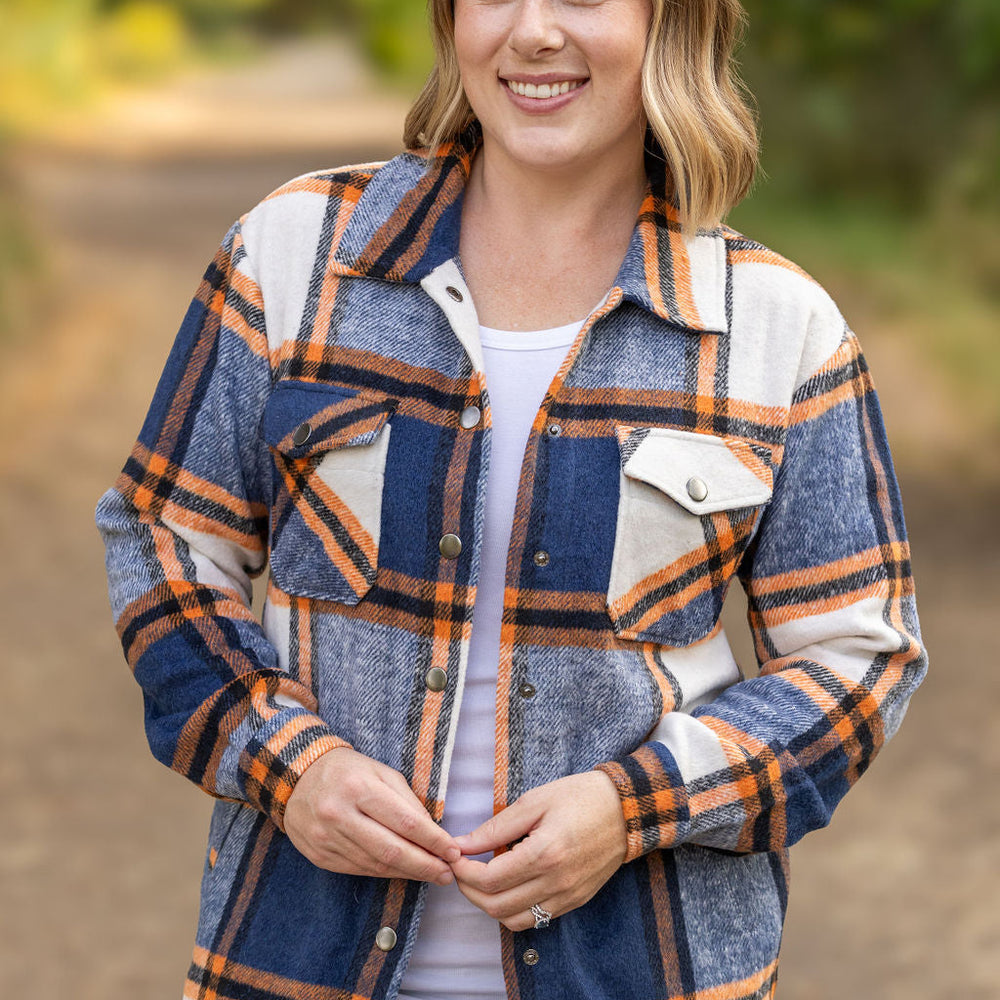 
                      
                        Norah Plaid Shacket - Navy and Orange
                      
                    