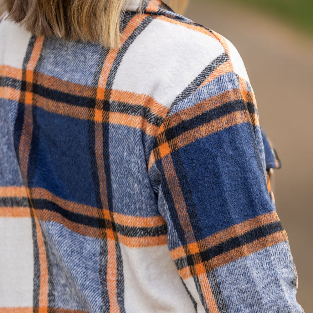 
                      
                        Norah Plaid Shacket - Navy and Orange
                      
                    