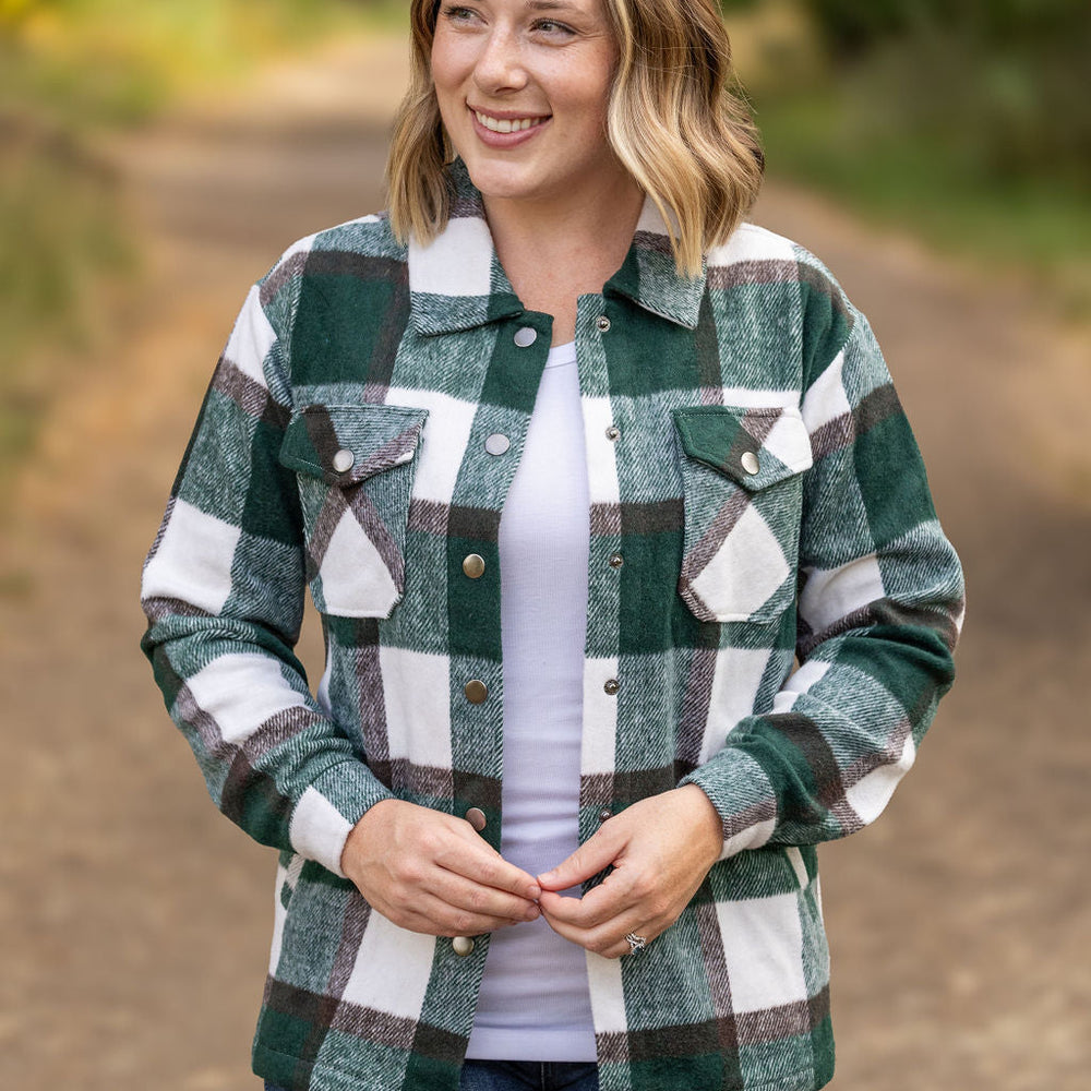 
                      
                        Norah Plaid Shacket - Evergreen and White
                      
                    