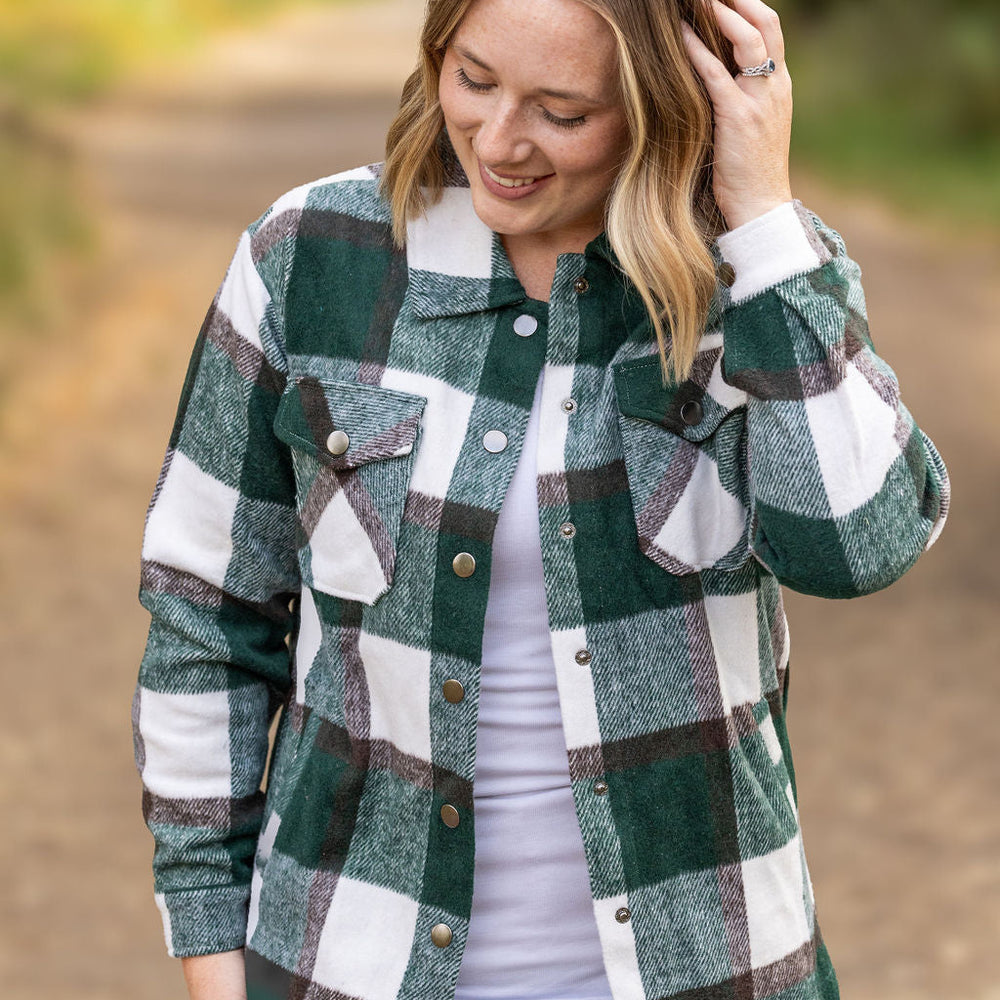 
                      
                        Norah Plaid Shacket - Evergreen and White
                      
                    