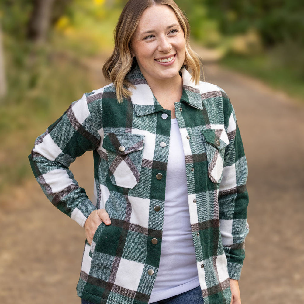 
                      
                        Norah Plaid Shacket - Evergreen and White
                      
                    