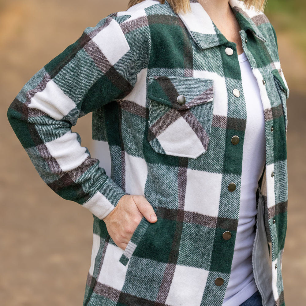 
                      
                        Norah Plaid Shacket - Evergreen and White
                      
                    