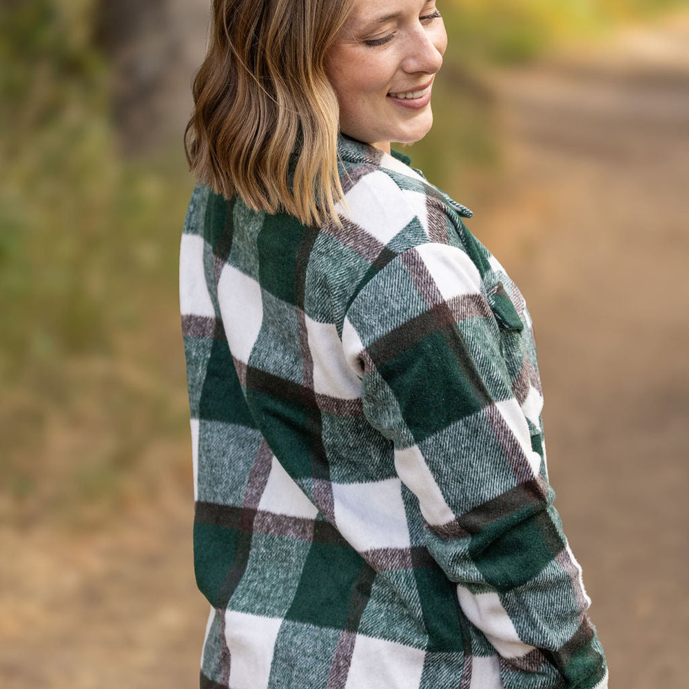 
                      
                        Norah Plaid Shacket - Evergreen and White
                      
                    