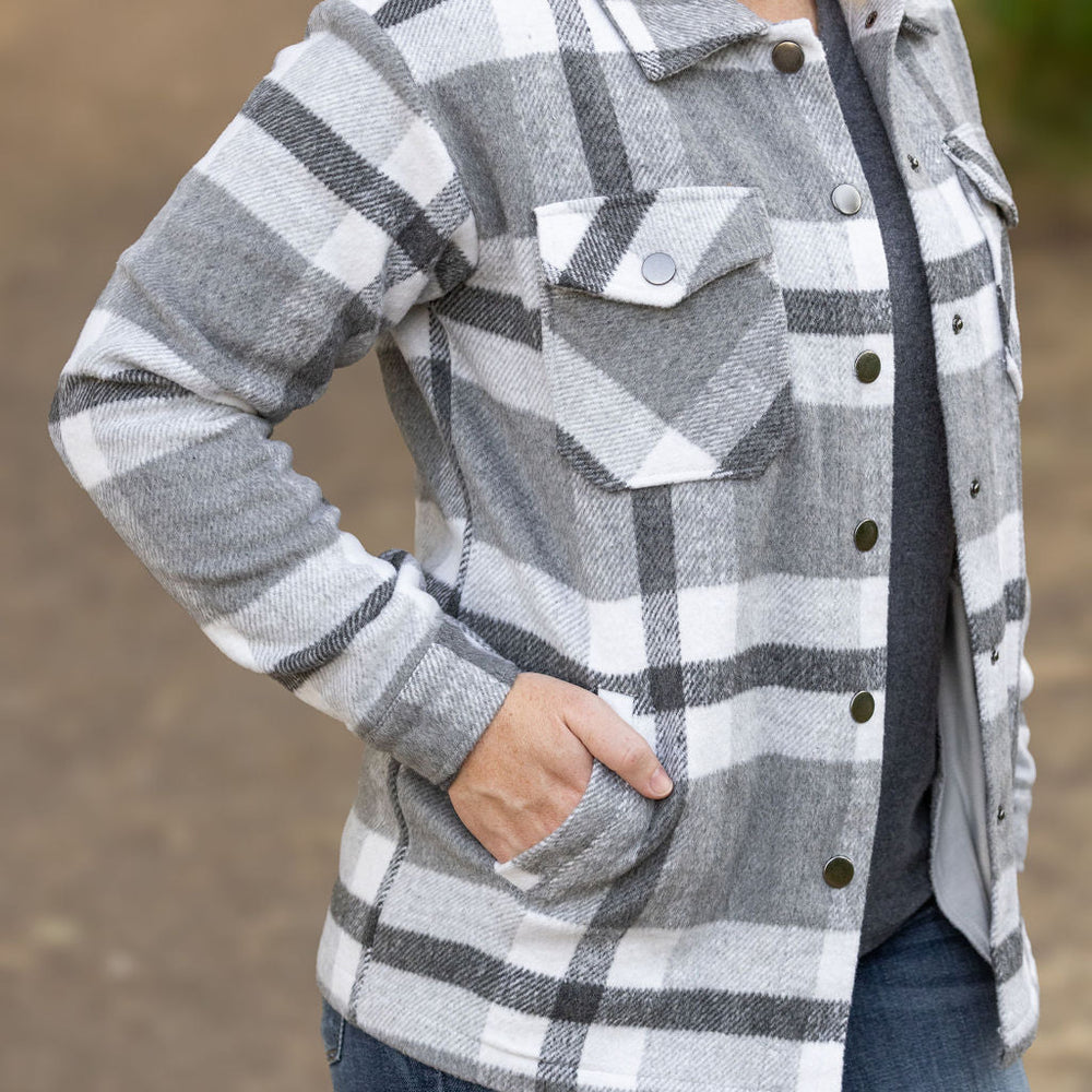 
                      
                        Norah Plaid Shacket - Classic Grey and White
                      
                    