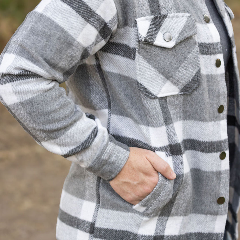 
                      
                        Norah Plaid Shacket - Classic Grey and White
                      
                    