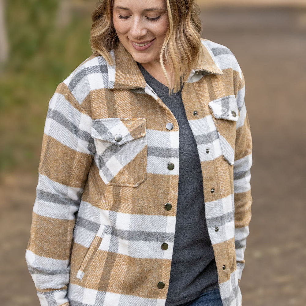 
                      
                        Norah Plaid Shacket - Camel and Grey
                      
                    