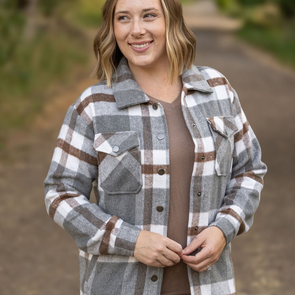 
                      
                        Norah Plaid Shacket - Grey and Tan
                      
                    