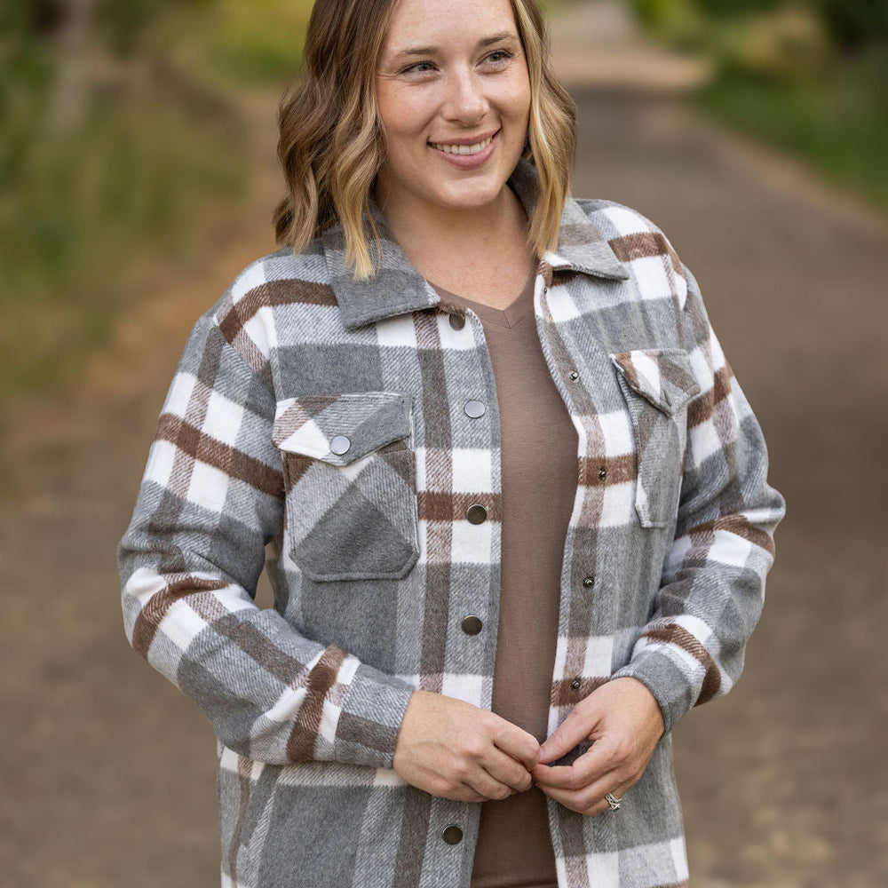 
                      
                        Norah Plaid Shacket - Grey and Tan
                      
                    