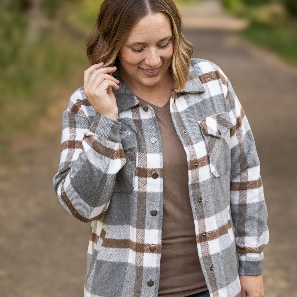 
                      
                        Norah Plaid Shacket - Grey and Tan
                      
                    