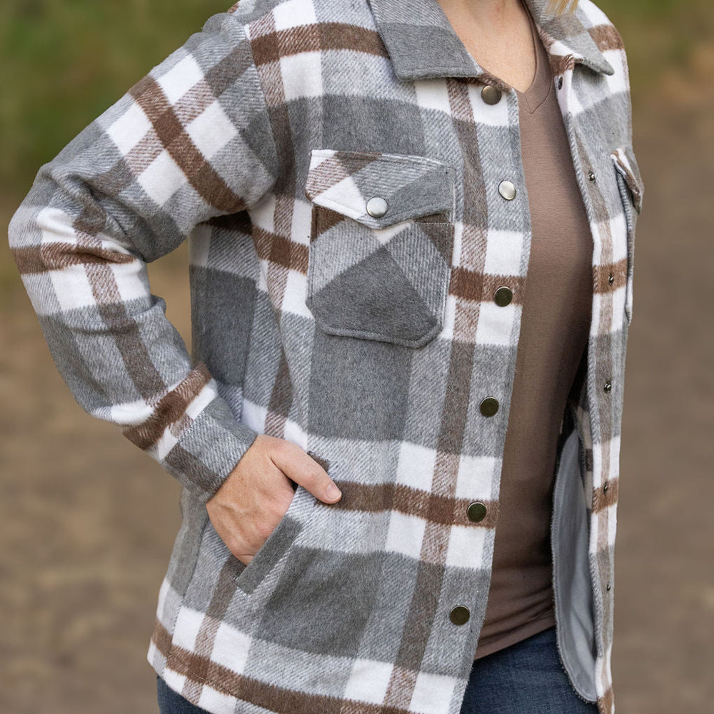 
                      
                        Norah Plaid Shacket - Grey and Tan
                      
                    