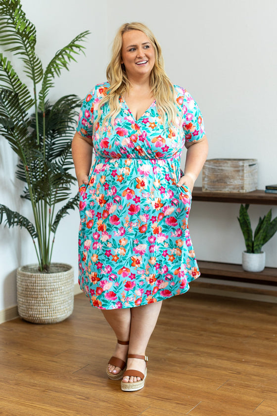 Michelle Mae Tinley Dress - Aqua and Pink Floral