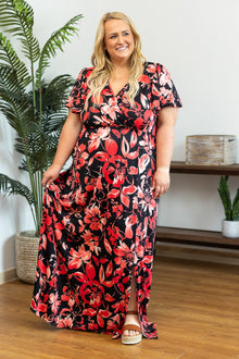  Michelle Mae Millie Maxi Dress - Black and Red Tropical