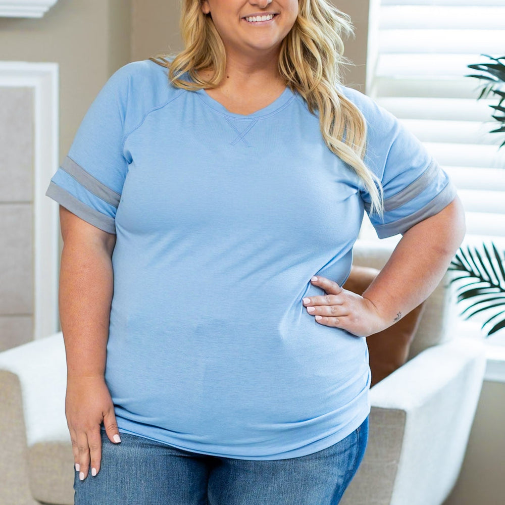 
                      
                        Kylie Tee - Detroit Blue and Grey | Women's Top
                      
                    