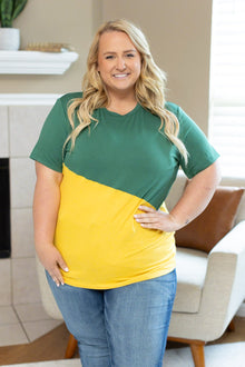  PREORDER: Michelle Mae Colorblock Crew Neck- Green Bay Green and Yellow