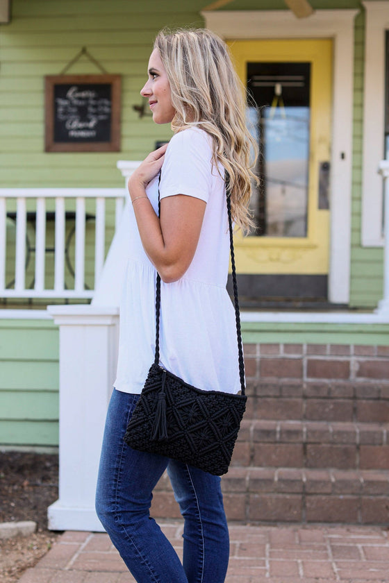 Michelle Mae Crochet Zipper Bag - Black