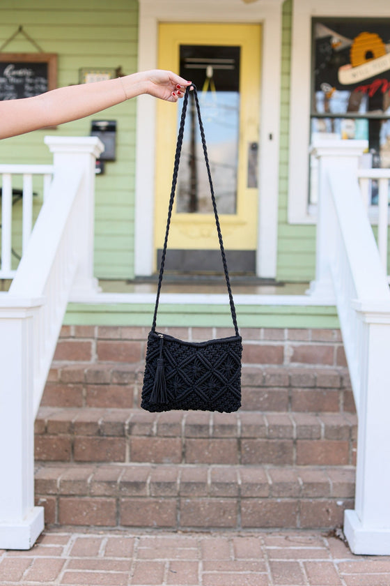 Michelle Mae Crochet Zipper Bag - Black