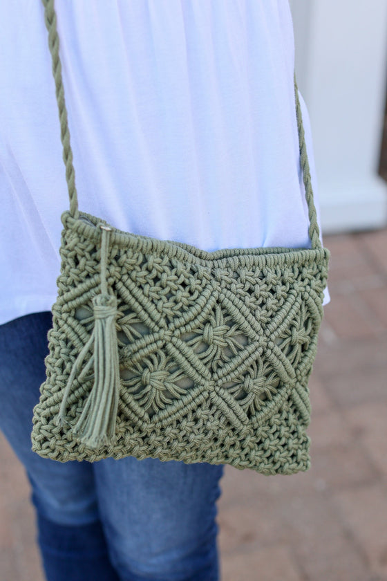Michelle Mae Crochet Zipper Bag - Olive