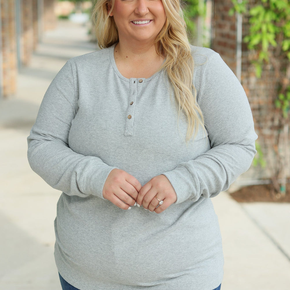 
                      
                        Brielle Henley Ribbed Long Sleeve - Light Grey
                      
                    