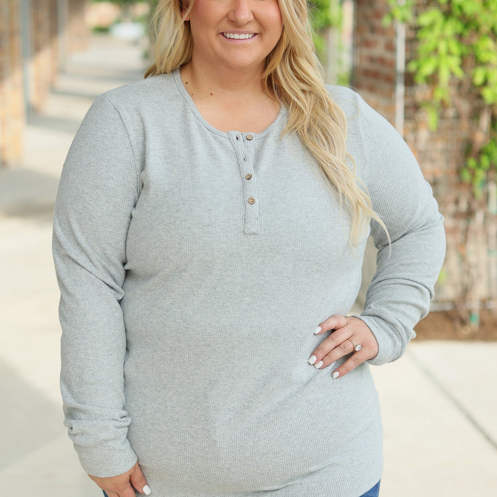 
                      
                        Brielle Henley Ribbed Long Sleeve - Light Grey
                      
                    