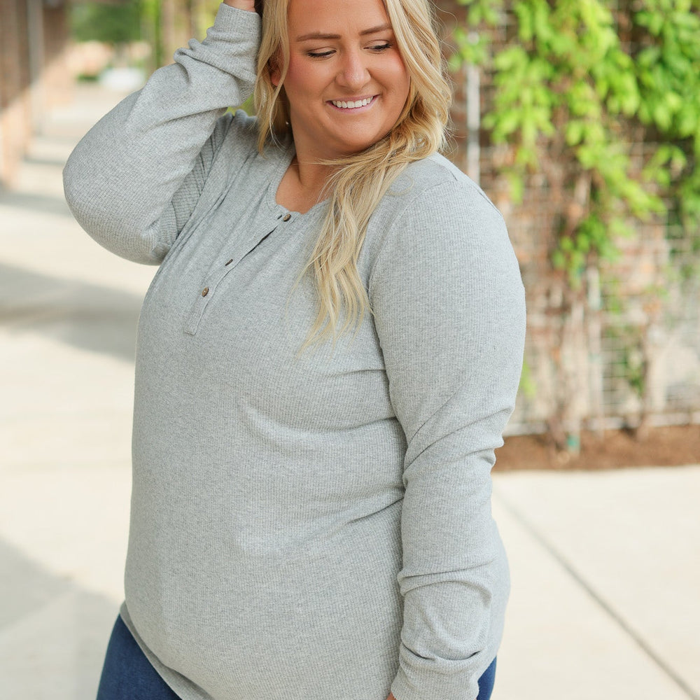 
                      
                        Brielle Henley Ribbed Long Sleeve - Light Grey
                      
                    