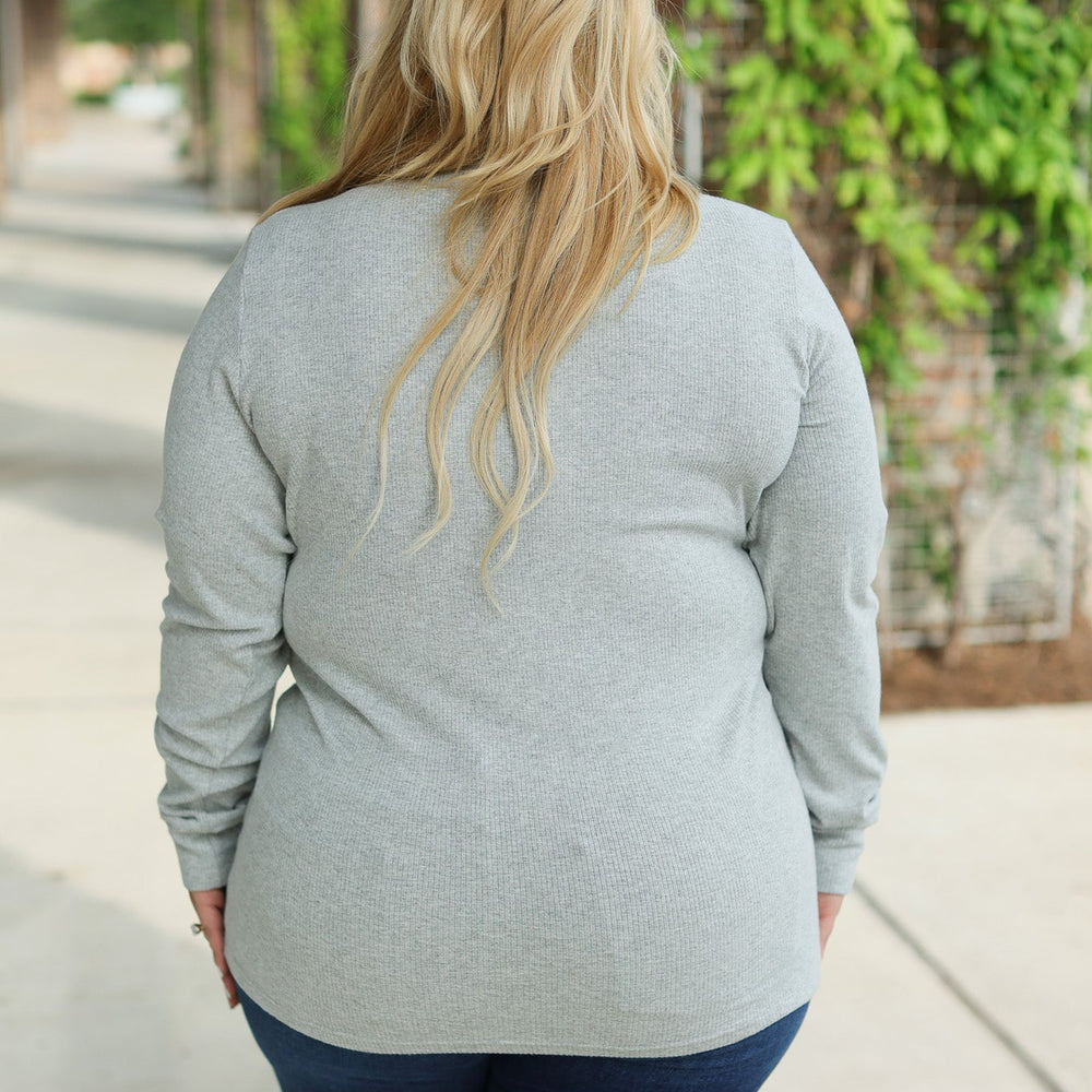 
                      
                        Brielle Henley Ribbed Long Sleeve - Light Grey
                      
                    