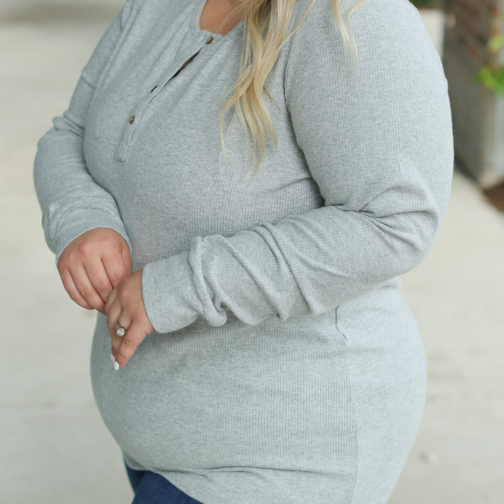 
                      
                        Brielle Henley Ribbed Long Sleeve - Light Grey
                      
                    