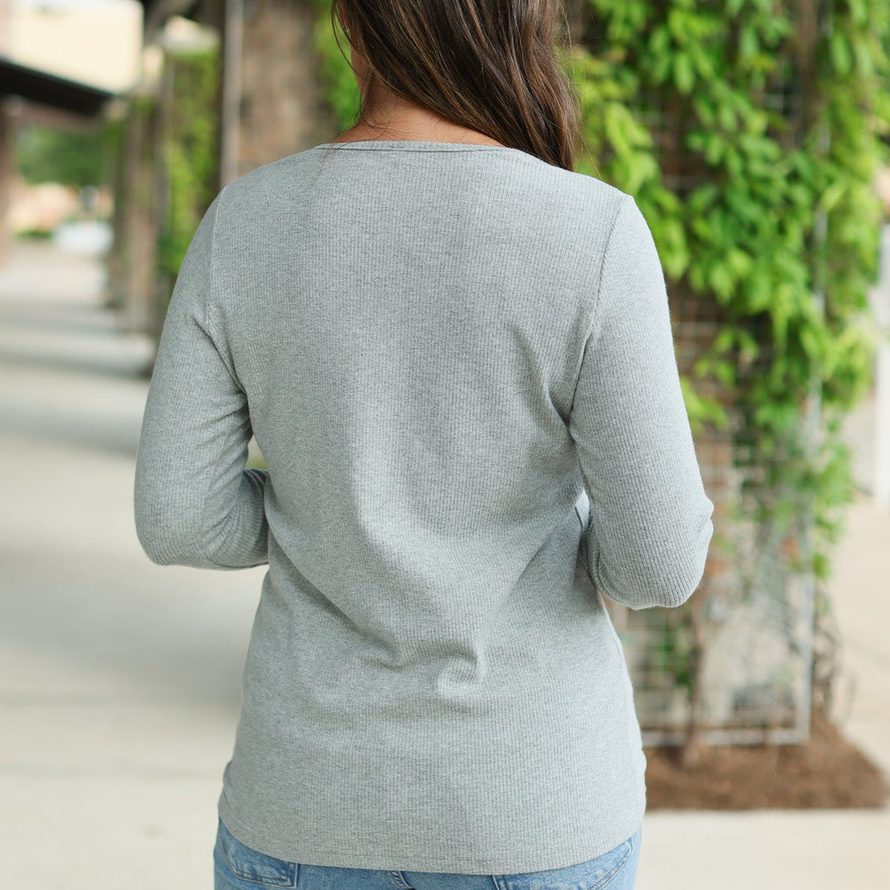 
                      
                        Brielle Henley Ribbed Long Sleeve - Light Grey
                      
                    