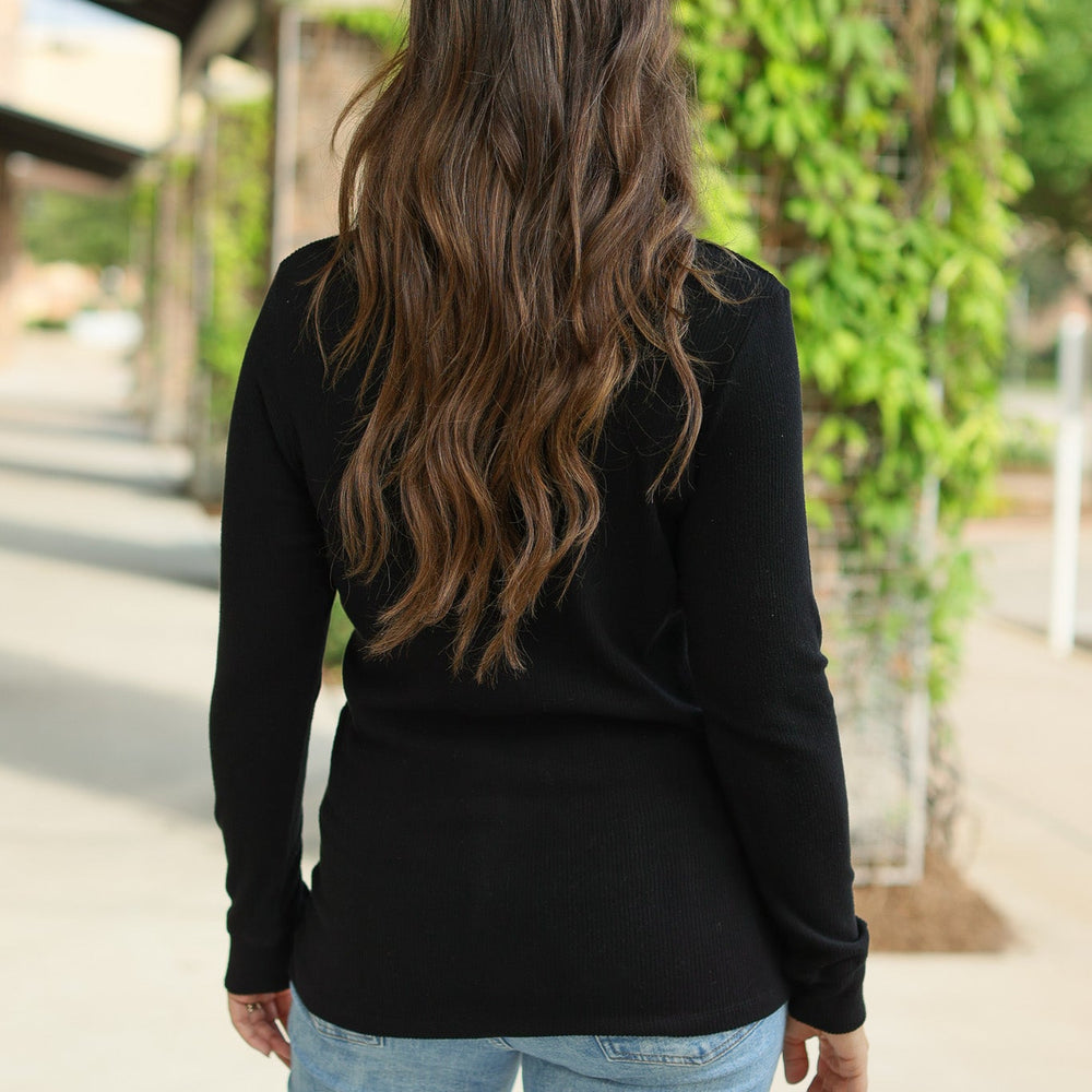 
                      
                        Brielle Henley Ribbed Long Sleeve - Black
                      
                    