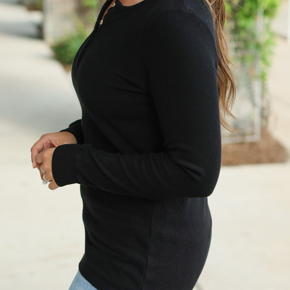 
                      
                        Brielle Henley Ribbed Long Sleeve - Black
                      
                    